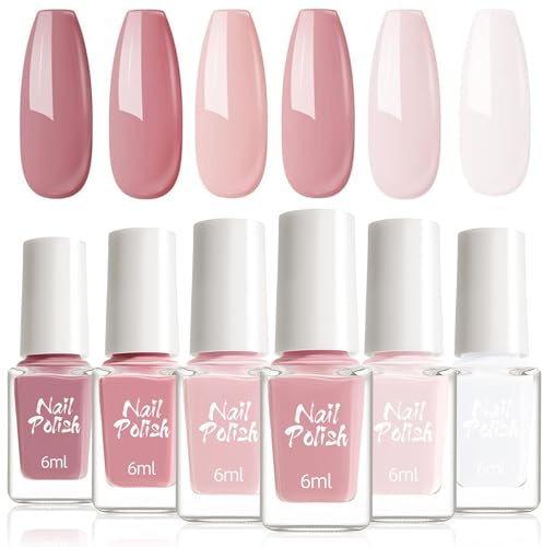 DMQ Nail Polish Set, 6 Colors Nude Pink Gel Polish Kit, Quick Dry & Long Lasting All Season Pastel Milky French Nail Gel for Women Girls Nail Art DIY Manicure Home