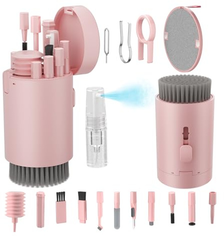Keyboard Cleaner Kit, Electronics Cleaning Kit with Retractable Big Brush, Portable, 20 in 1 Multi-Tool Kit for Phones, Tablet, Computer, PC Monitor,TV Camera Lens with 2.5ml Mist Spray (Black)(Pink)