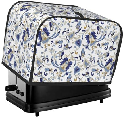 Cubierta para tostadora de 2 rebanadas, cubierta de cachemira blanca y azul con bolsillos para cocina, cubierta de electrodomésticos pequeños y protección de huellas dactilares, lavable a máquina