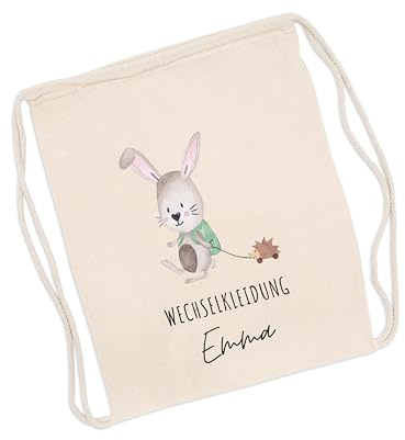 wunderwunsch Wechselkleidung Beutel Kita, Wechsel Kleidung Tasche, Kindergarten, Turnbeutel mit Logo, Beutel mit Druck, individualisiert für Jungen persoanlisiert Junge