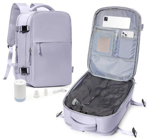 suradar Vakuum Rucksack Handgepäck Vacpack, Vakuum Backpack Travel Airbag Rucksack mit Vakuumsystem für Easyjet Handgepäck 45x36x20 für Flugzeug Herren und Damen Lila