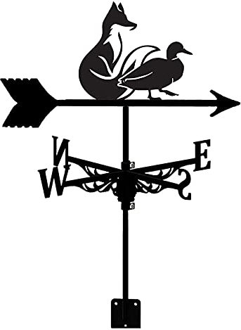 Wetterfahne aus Edelstahl für den Garten, Retro-Windrichtungsanzeiger mit Fuchs und Vogel, kreativer Gartenpfahl, Windfahne für Hofkuppeln, Bauernschuppen