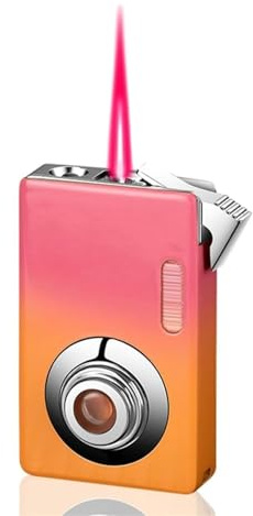 JCFHQGHR Briquet Butane Coupe-Vent en métal à Flamme Rouge, Chambre à gaz Transparente Visible, avec lumière LED, Convient for Barbecue, Bougies, extérieur, Camping, Cadeaux for Hommes et Femmes(B)