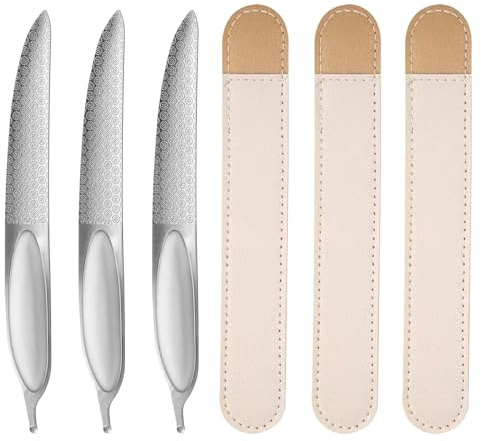 3 Stück Nagelfeilen Naturnägel Groß, Professionelle Nagelfeilen Mit 3 Stück Ledertaschen, Doppelseitige Nagelpfeile Für Naturnägel Und Dicke Fußnägel, Ideal Für Reise Und Salon