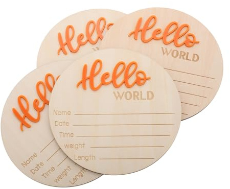 Toddmomy Wooden Birth Sign Card Newborn Announcement Round Welcome Prop for Nursery Shower Decorations