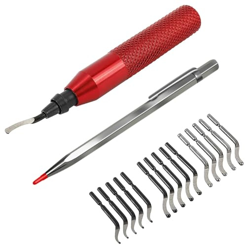 Deburring Tool Kit, Deburring Cutter with 15 Replacement Blades, Precision Edge Burr Removal on Copper, Iron, Brass, and PVC Plumbing Pipes, 3D Printing Plastics, Resin Art, and Metal Work