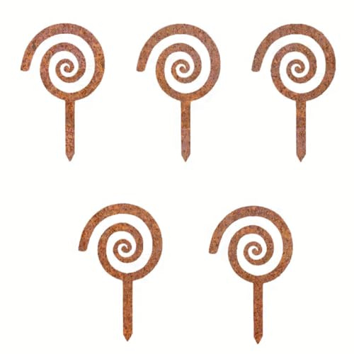 5 Stück Lollipop Style Metal Fence Gartenstecker Rost Gartendeko für Garten Terrasse Balkon oder Blumentopf