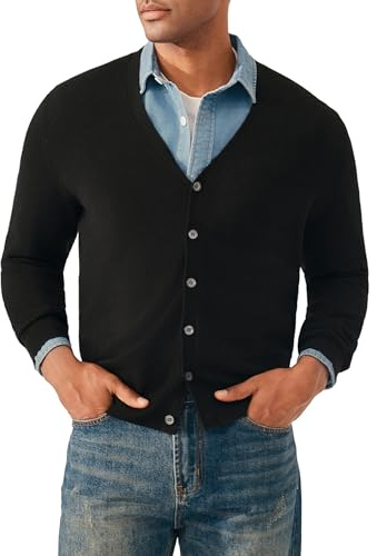 KVSS Men's Machine Washable 100% Pure Cashmere V-Neck Cardigan, Button Down Sweater for Mens | Luxury from Inner Mongolia, Winter
