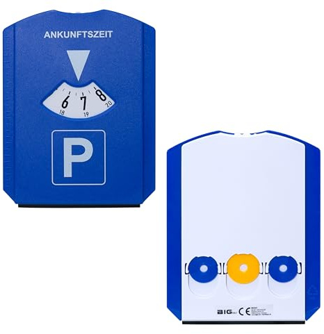 BIGtec Disque de stationnement de voiture avec grattoir à glace - 3 jetons de chariot - Lèvre en caoutchouc - Jeton de courses - Grattoir à neige - Pour voiture et camion - Conforme à la norme StVO