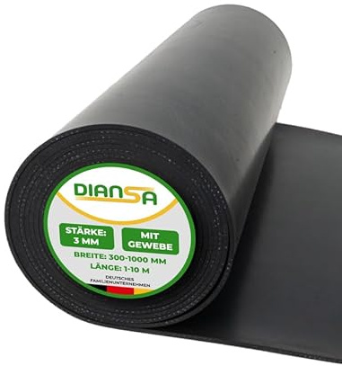 Diansa – Gummimatte mit Gewebe Größe 2000 x 500 mm, Stärke 3 mm – Vollgummi Hartgummi Bodenbelag Meterware – Gummirolle in Industriequalität – Gummi-Bodenbelag als Gummiunterlage für Innen & Außen