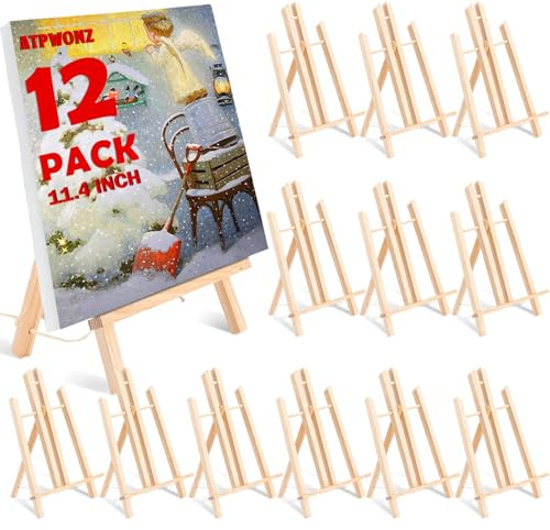 Lot de 12 Chevalet en Bois, 30x17cm Petit Chevalet de Table, Pliable et Portable, Exposition de Peintures, Parfait pour Soutenir des Cadres, Planchettes Légères, Petites Toiles, Photos