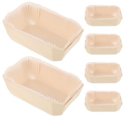 GRIRIW Teglie per Plumcake di Carta Monouso Piccole con Supporto in Legno Confezione da 6 Pezzi 140X90X45Mm Adatte per Cottura in Forno di Pane Muffin e Torte Forniture per