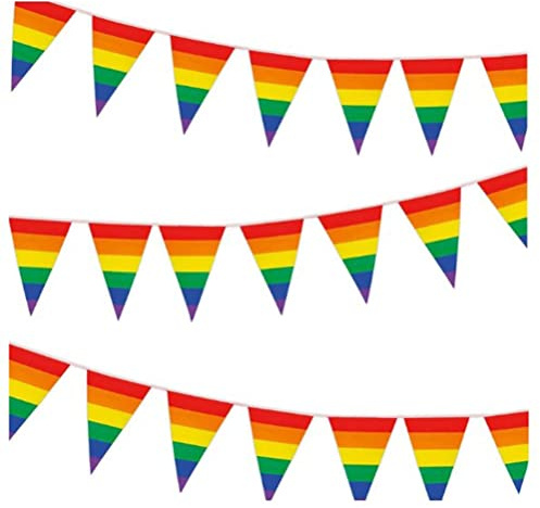SIXRUN Rainbow Pride Pennant Banner, Polyester Material, 15 Colorful Flags, for Outdoor Parties and Garden Decorations (25/22/2)