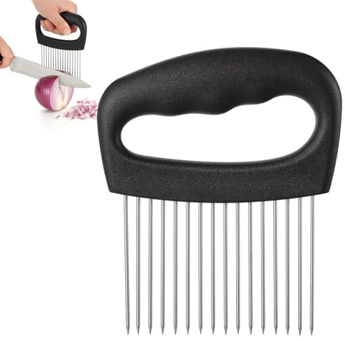 Onion Holder for Slicing Onion Extra Large Chopper Vegetable Cutter Stainless Steel Tomato Potato Slicer with 16 Long Needles Meat Tenderizer Tool Kitchen Gadget for Potato Lemon Fruit and Meat