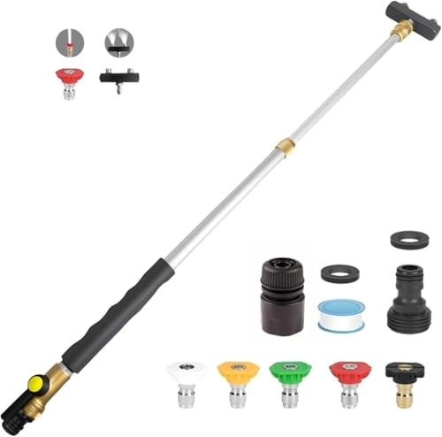 Extendable Power Washer Wand with 5 Spray Tips & Dual Nozzle, High Pressure Hose Jet Nozzle for Garden, Patio, Driveway and Car Cleaning