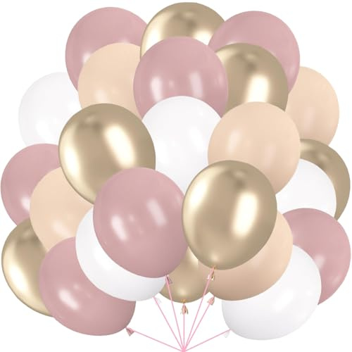 60 Stück Luftballons Rosa Beige, 12 Zoll Luftballons Retro Rosa Weiß Aprikose Latexballons Champagner Gold Helium Ballon fur Geburtstag Hochzeit Verlobung Valentinstag Babydusche Feste Partydeko