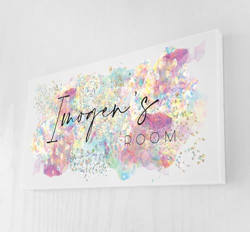 Personalised Colourful Bedroom Door Sign for Children – Abstract Rainbow Design – 180mm x 100mm – 10mm Thick Foam Board – Kids Room Name Plaque with Sticky Pads