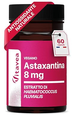 Astaxantina - 8mg - Estratto di Haematococcus 80mg - 1 Mese - Vegan | Azione Antiossidante Avanzata - Protezione Cellulare Dallo Stress Ossidativo - Benessere Pelle e Occhi - 60 Capsule - Vitavea