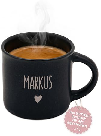 wunderwunsch Personalisierte Espressotasse, Keramik Tasse mit Gravur, Name | Espressotassen mit Wunschtext, Vatertag, Weihnachten, Wichtelgeschenk, Spruch lustig, Papa, Oma, Opa, Angler