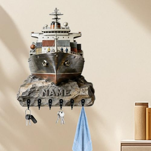 SosnSusn Gancio da parete personalizzato a tema nave container, stampa 2D con nome acrilico. Per soggiorno, ufficio, garage, corridoio