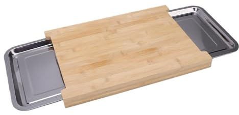 Fdit Planche à Découper avec Tiroir de Rangement intégré, Grande Planche à Découper en Bois, Bac D'égouttement en Acier Inoxydable pour la Préparation du Pain, des Fruits, des Lég