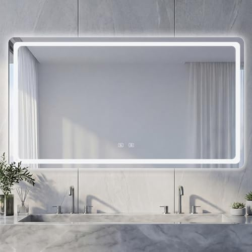 NeoArt Specchio bagno LED Antiappannamento Dimmerabile 10%-100% 3 Temperature Colore 3000K-6500K Touch con Memoria HD Specchio Bagno con Luce LED IP44 IP65 Impermeabile 120x70cm
