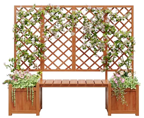 Gecheer Jardinera con Enrejado de Abeto Macizo para Plantas Trepadoras y Asiento Exterior - Espaciosa y Resistente a la Humedad
