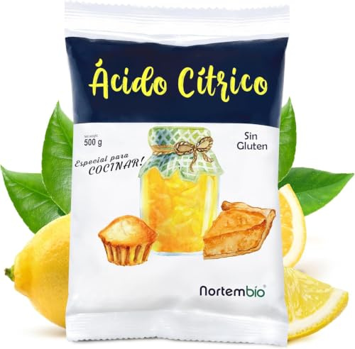 Nortembio Acide Citrique Alimentaire 500 g – Pur Qualité Alimentaire – Naturel, Sans OGM – Acidifiant pour Pâtisserie, Confitures & Cuisine – Livre de Recettes Inclus