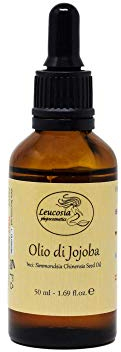 Leucosia Olio di Jojoba Puro 100%, 50ml, Jojoba Oil per Capelli, Viso e Corpo, Idratante, Antiage e Nutriente, per Cute, Pelle Secca e Capelli Crespi.