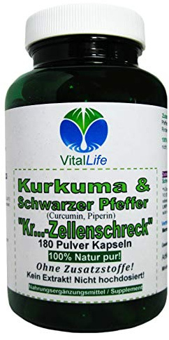 Kurkuma & schwarzer Pfeffer 180 Pulver Kapseln Natur Pur NICHT hochdosiert KEIN Extrakt OHNE Zusatzstoffe. 26343