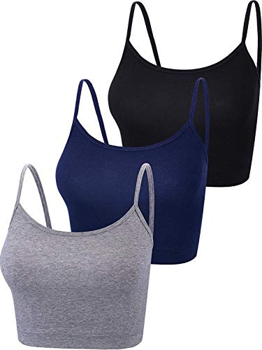 BOAO Spaghetti-Träger-Shirt, Tanktop, Bauchfreies Top für Sport, Yoga, Schlafen, 3 Stück - Mehrfarbig - Groß