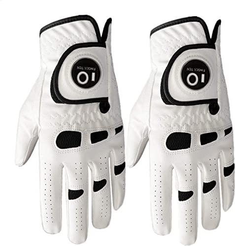 Golfhandschuh Herren Linke Hand Rechte Mit Ball Marker 2 Stück oder 3 Stück Not Paar Allwetter Leder Griff Golf Handschuh Links Rechts Golfhandschuh Männer Golfer Handschuh (2 Stück Links, ML)