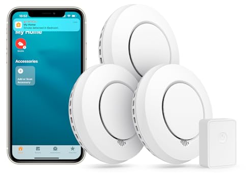 Meross 3 Pezzo WiFi Rilevatore di Fumo, Rilevatori Fumo per la Casa, Rilevatore Intelligente con Hub, Compatibile con Apple Homekit, con Silenziosità e Autotest, Testato Secondo En 14604