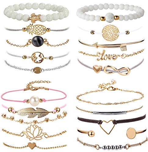 YADOCA 20 Stück Böhmisches Mehrschichtiges Armband für Frauen Charm Armbänder Infinity Herz Perlen Wave Beads Armband Einstellbare Böhmen Schmuck
