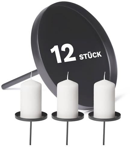 Novaliv 12x Kerzenpick Flach, 8 cm SCHWARZ Kerzenhalter für Adventskranz Kerzenpin Weihnachtskranz