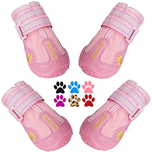 QUMY Hundeschuhe für große Hunde, mittelgroße Hunde, Stiefel und Pfotenschutz für Winter, verschneite Tage, heiße Sommerpflaster, wasserdicht bei regnerischem Wetter, Spaziergänge im Freien, Hartböden