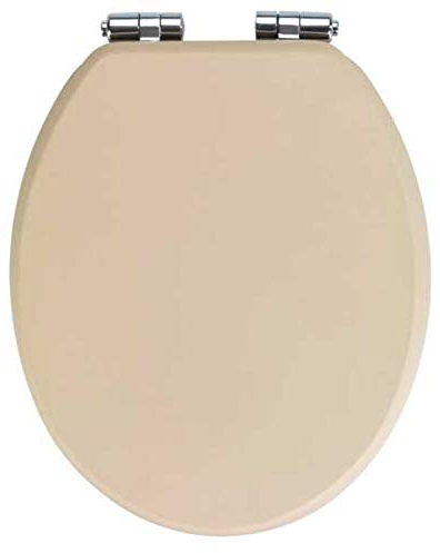 WENKO WC-Sitz Cuero Beige, Toilettensitz mit Absenkautomatik in Lederoptik aus feuchtigkeitsresistentem, porenfreiem MDF, Schnell-Befestigung aus rostfreiem Zinkdruckguss, 35,5 x 42,5 cm