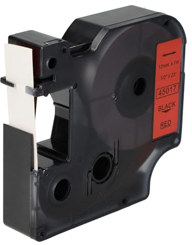 vhbw Schriftband-Kassette Ersatz für Dymo 45017 | D1 für Etiketten-Drucker 7m x 12mm Schwarz auf Rot