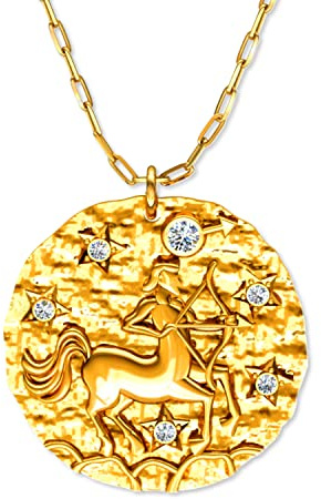 LillyMarie Collier Plaqué Or Avec Pendentif Signe Astrologique Sagittaire En Argent Sterling