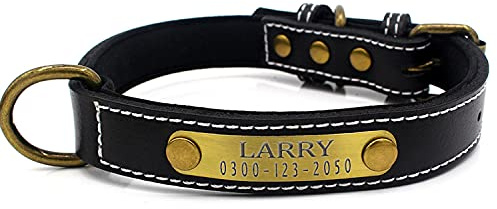 Weich Gepolstertes Hundehalsbänder und Leine Personalisierte Leder mit Namen und Telefonnummer Schwarz Welpen Halsband für Kleine Mittlere Große Hunde XL 3 cm Breit Verstellbar 46-56 cm