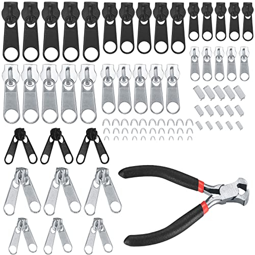 85 Stück Reißverschluss Reparatur Set, Ersatz Reißverschluss Set, Reißverschluss Schieber Set mit Zangenwerkzeug, Metall Reißverschluss für Jacken, Taschen, Reisegepäck