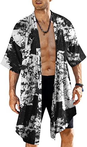 COOFANDY Men's Long Cardigan Cotton Kimono Robe Lightweight Casual Beach Drape Cape