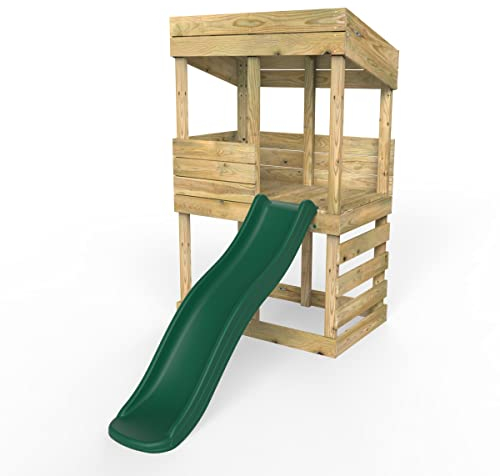 Rebo® Wooden Lookout Tower Playhouse with 6ft Slide - Various Styles | OutdoorToys | Kids' Outdoor Wooden Garden Wendy House, Children's Play Shed, Weather Resistant