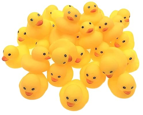 JZK 30 patos de baño de goma amarillos, flotador y chirriante, mini juguete de baño para niños y bebés, juego de baño y ducha, suministros de fiesta de cumpleaños