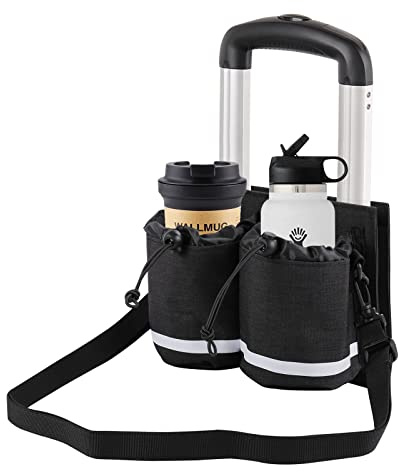 Bagage resekopphållare för 2 drinkar kaffemuggar med blixtlåsficka och dragsko för att ta kort biljetter pass, gratis resenärshänder med denna dryckeshållare