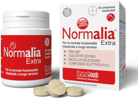 Normalia Extra per Cani – Supporto Intestinale Avanzato – con Probiotici, Colostro Bovino e PEA-um – Aiuta la Consistenza delle Feci e l’Equilibrio della Microflora Intestinale – 30 cpr