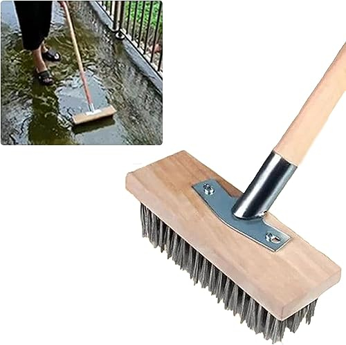 Scopa da giardino in metallo, con setole in acciaio, resistente, per esterni, per decking, pavimentazione, vialetti, vialetti, con accessori in ferro (30 cm senza manico)