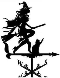 skeppy Wetterfahne aus Metall Wetterhahn für das Dach Hexen- und Katzen-Wetterfahne, Wetterfahne mit Außenhalterung for Hof, Garten, Kuppelrasen
