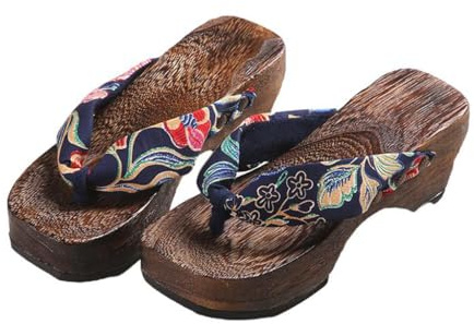Mujer Tradicionales Japonesas Zuecos Zapatillas,Talón Chanclas Estilo Japonés de Dos Dientes Madera Zapatillas,Tradicionales Japonesas Zuecos Zapatillas(Size:EU 39,Color:Púrpura)