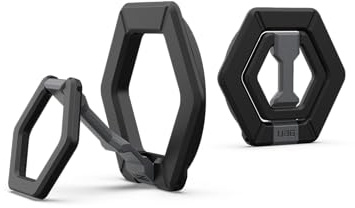 URBAN ARMOR GEAR UAG Magnetic Phone Ring Stand Compatible with MagSafe Magnet, Removable Metal Finger Ring Grip & 360 Rotation Adjustable Kickstand for iPhone 17, Galaxy S26, Black/Silver